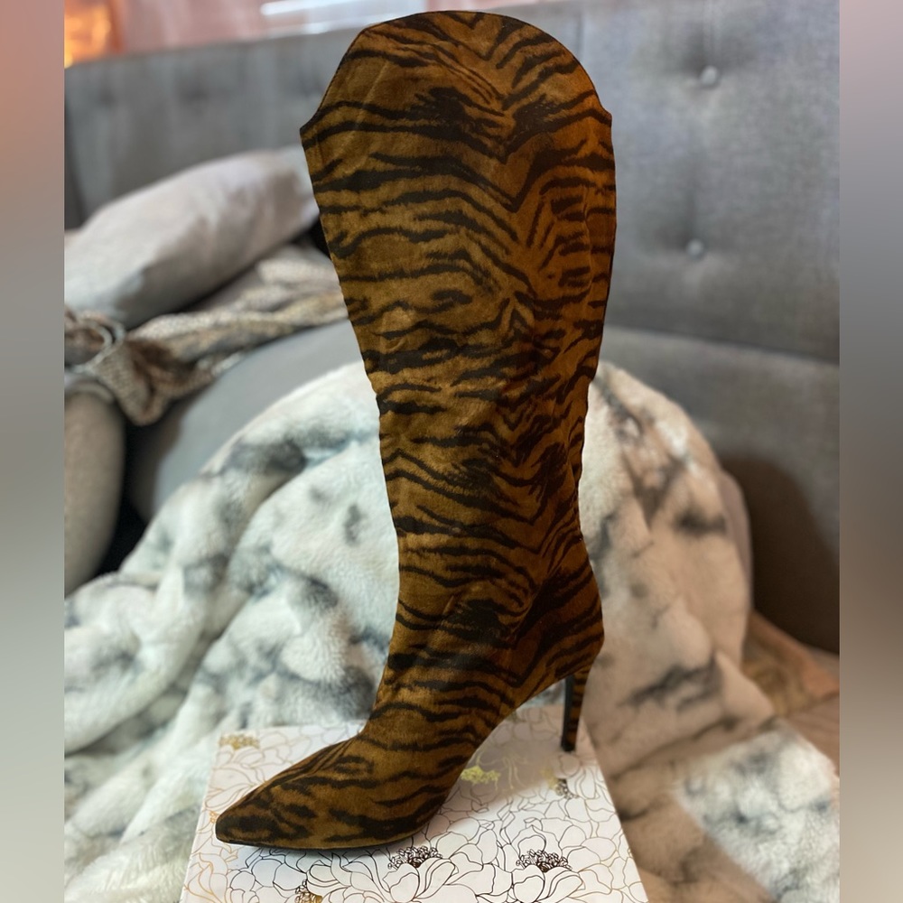 Animal print tall heel boots